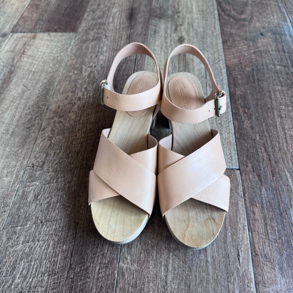 Madewell the Johanna Tan Leather wooden heel Women's Sandals size 8 - Picture 2 of 10